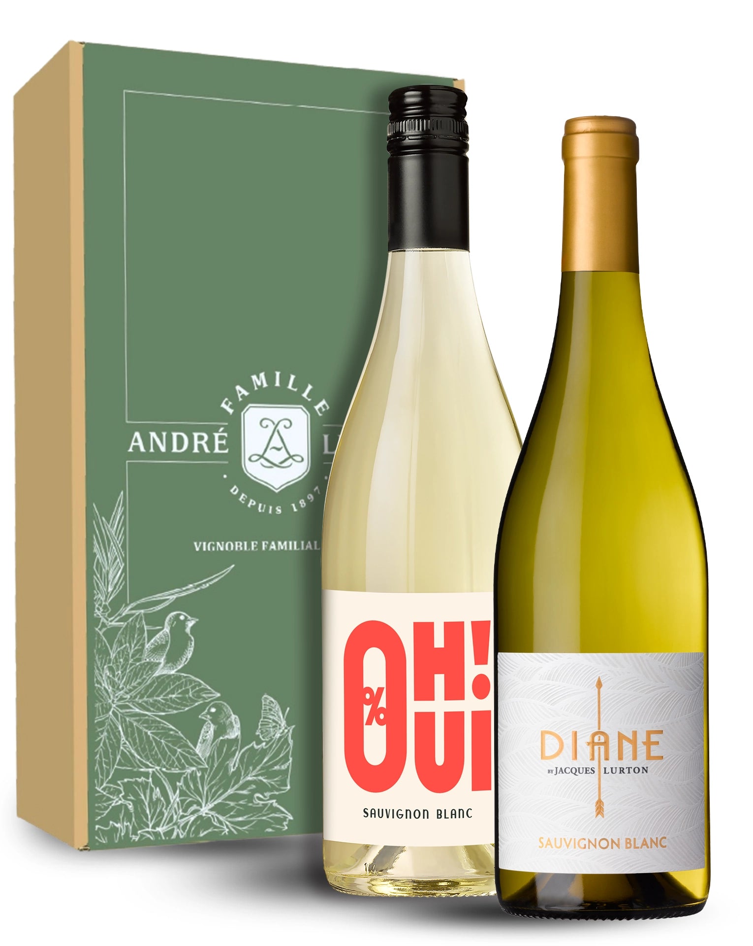 Coffret DUO "Cépages Blancs" - Avec et sans alcool - Diane (By Jacques Lurton) Sauvignon blanc / Oh Oui ! Sauvignon - 2 bouteilles -