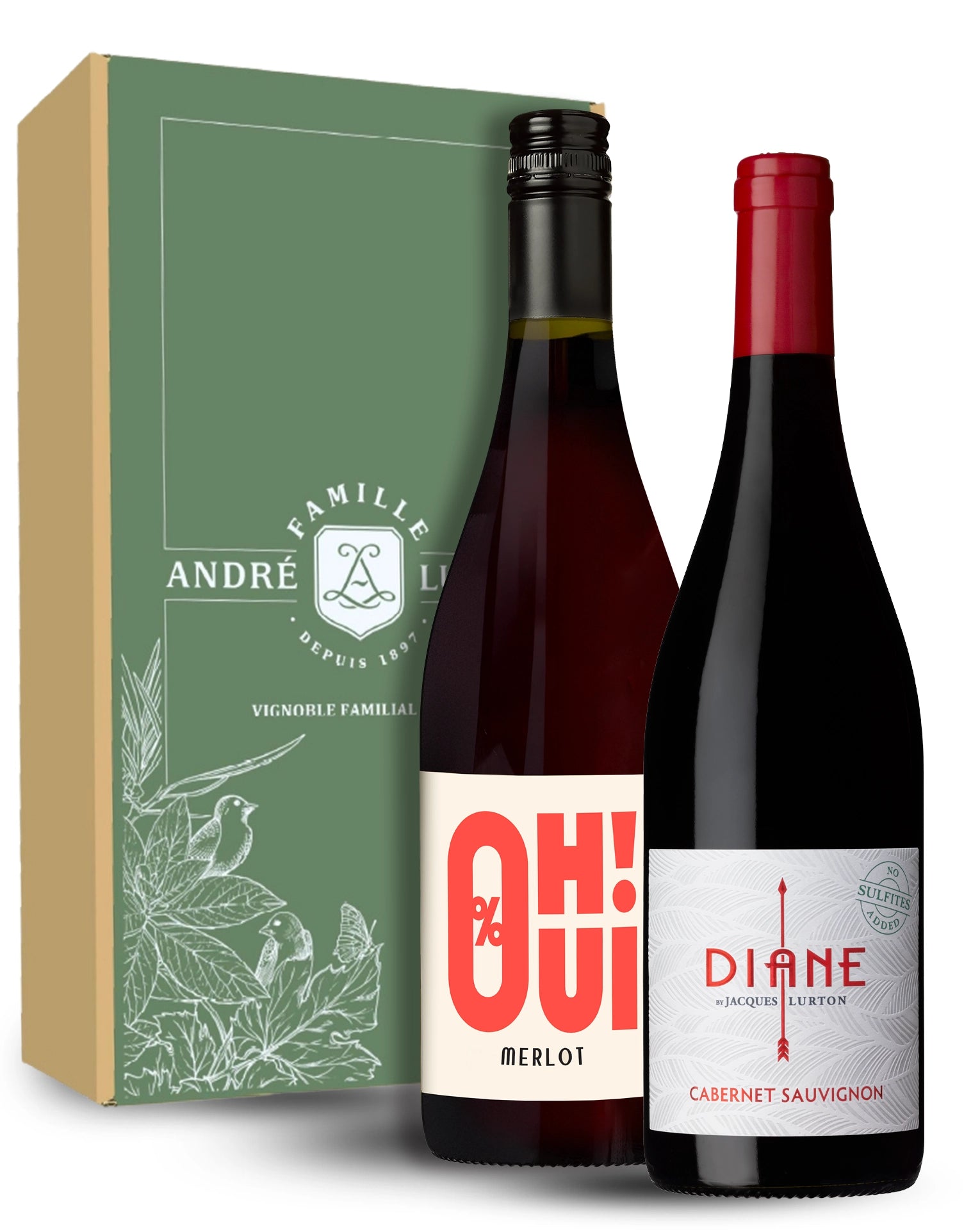 Coffret DUO "Cépages Rouges" - Avec et sans alcool - Diane (By Jacques Lurton) Cabernet Sauvignon / Oh Oui ! Merlot - 2 bouteilles -