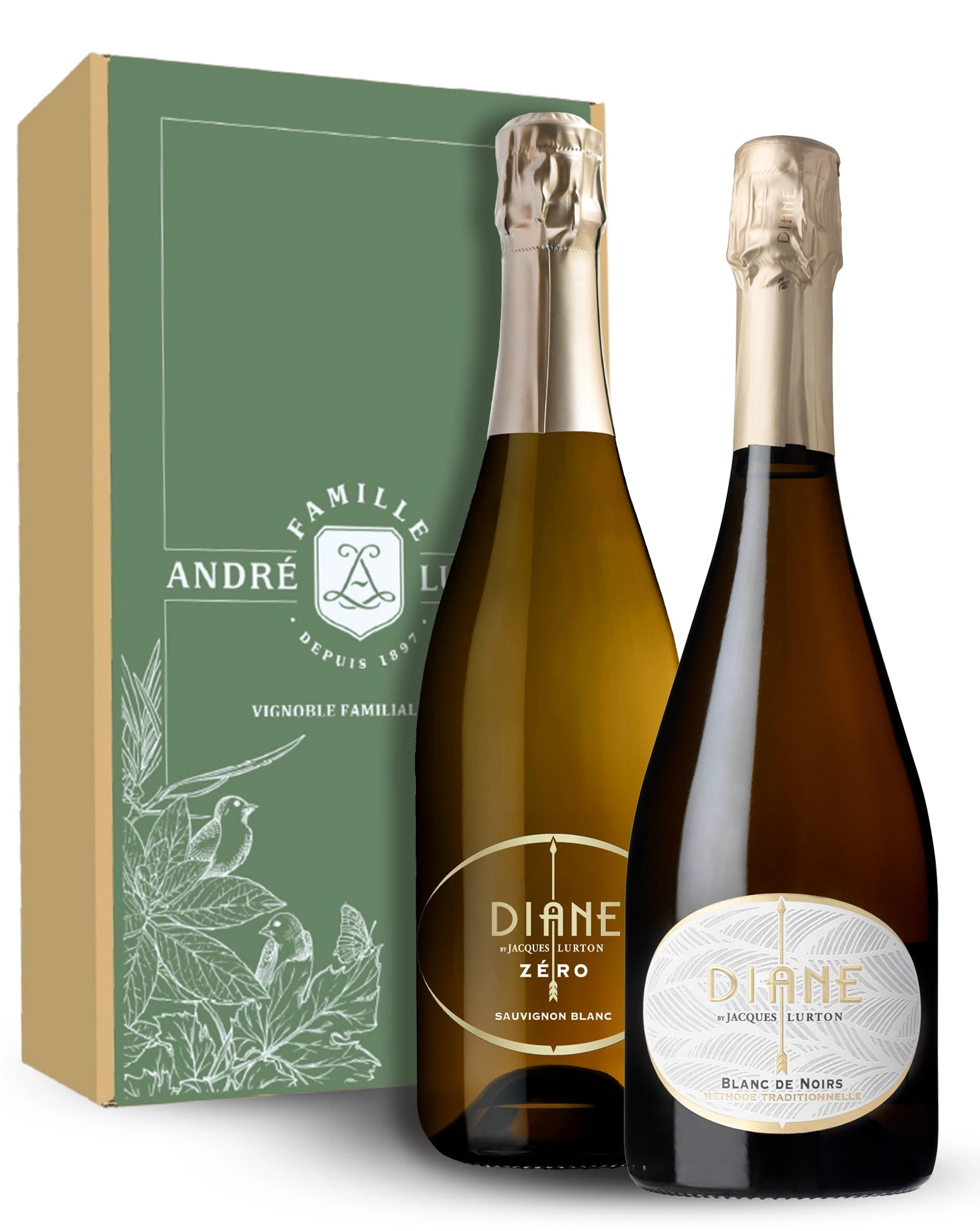 Coffret DUO "100% Bulles" - Avec et sans alcool - Diane (By Jacques Lurton) Brut Nature / Diane Zéro - 2 bouteilles -