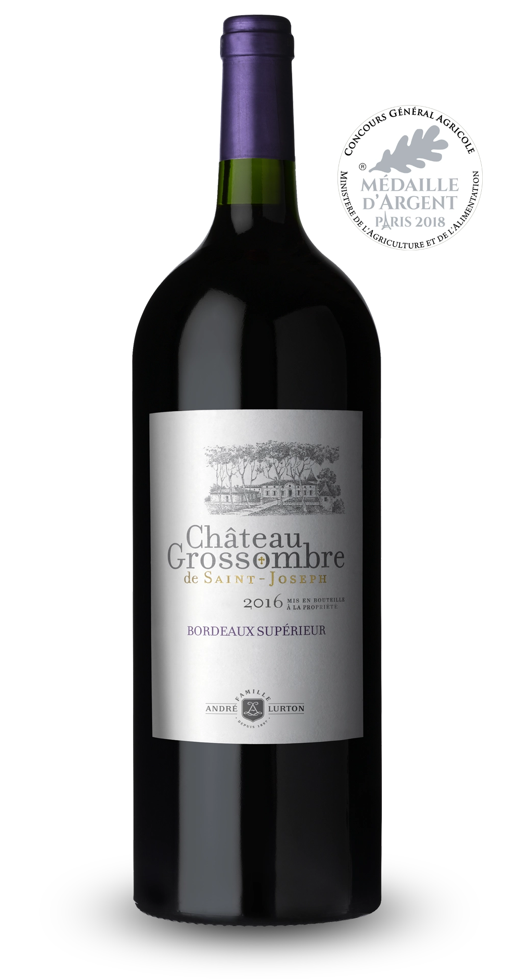 CHÂTEAU GROSSOMBRE DE SAINT-JOSEPH  Rouge - Bordeaux Supérieur - 2016 - 1 magnum (150 cl)