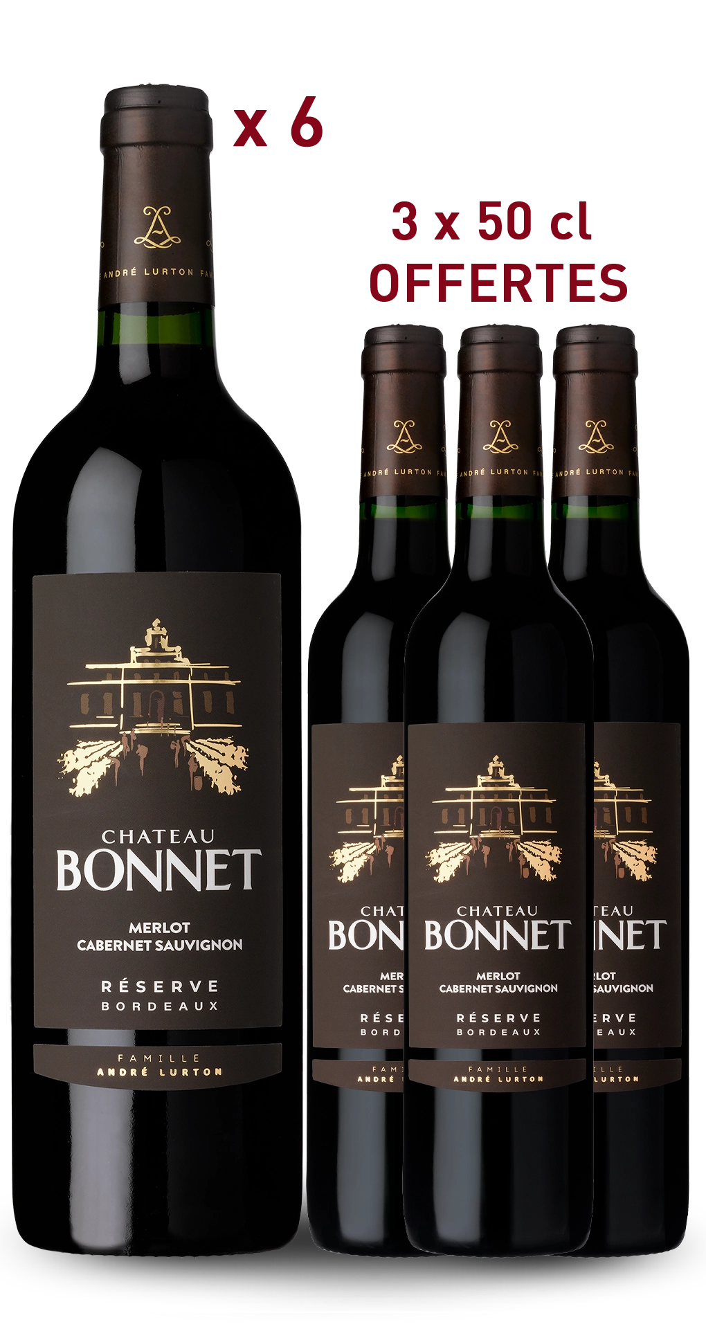 💝OFFRE CHÂTEAU BONNET RÉSERVE Rouge - Bordeaux - 2019 - 6 bouteilles + 3 bouteilles 50cl 2016 offertes - 81,90 € (Copie)