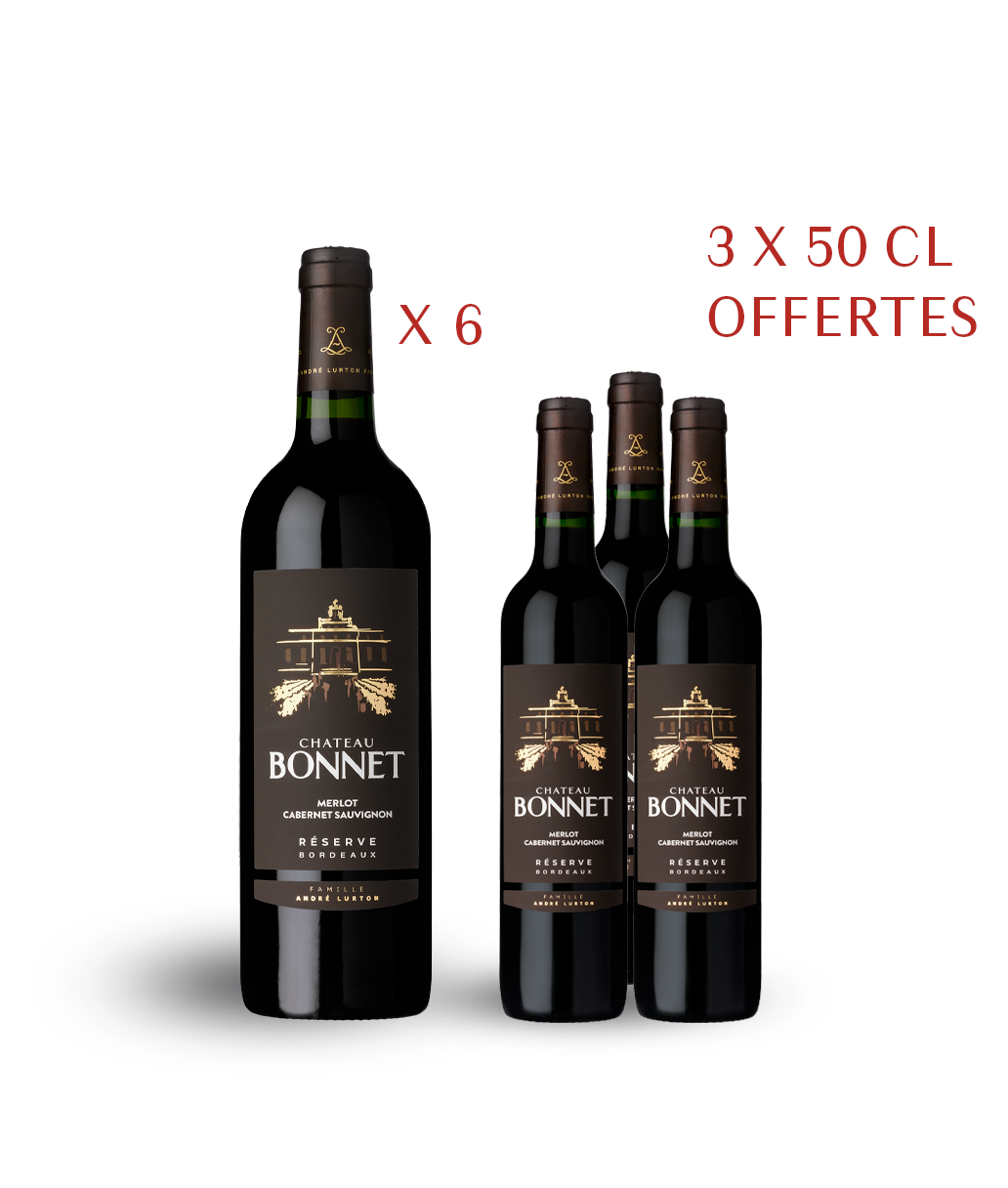 💝OFFRE CHÂTEAU BONNET RÉSERVE Rouge - Bordeaux - 2019 - 6 bouteilles + 3 bouteilles 50cl 2016 offertes - 81,90 € (Copie)